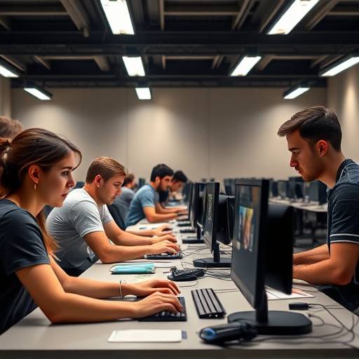 Estudiantes trabajando en ordenadores en la Academia Hispana de Artes Digitales en Valencia